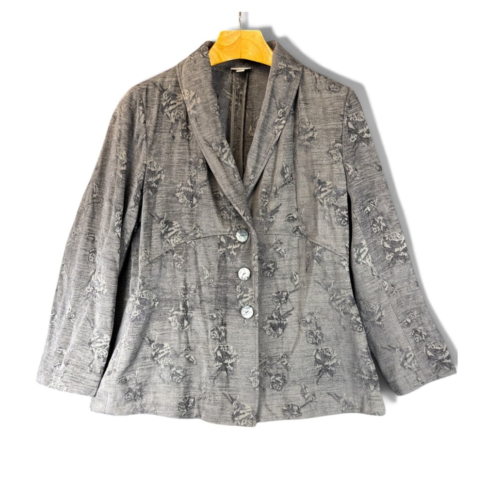 J. Jill Blazer Floral Jacquard Shawl Collar Jacket Womens M Grey Sophisticated